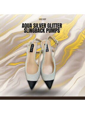 AQUA Silver Glitter Slingback Pointed-Toe Pumps Size 7 Chic & Elegant